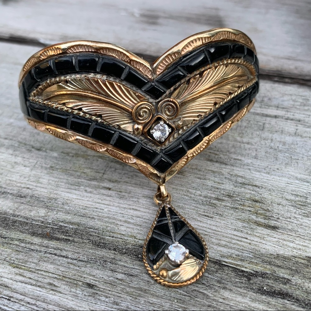Native Southwest Sterling & Copper Feathers with Onyx Cuff